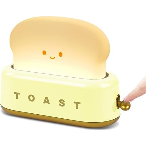 Toast LED Night Light Rechargeable Children's Night Light Adjustable Brightness Bedside Lamp with Timer Ideal for Babies Children Teenagers Bedside Decoration Birthday Gift Yellow (1/5)