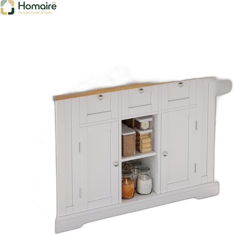 Desserte de cuisine blanche avec rangement, port USB et couchage coulissant en mdf 132 x 70 x 87 cm HOMAIRE (1/5)
