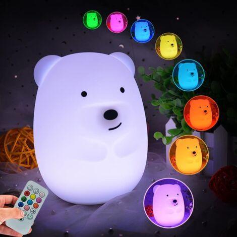 Pair Kids Night Light Bear LED Soft Decompression Night Light - Decorative Silicone Bedside Lamp for Baby Toddler/Boys/Girls/Student/Elder/Bedroom/Bathroom/Outdoor - Medium