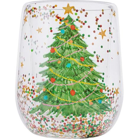 Tasse de Noël double paroi 380ml avec imprimé sapin de Noël, soufflée à la main