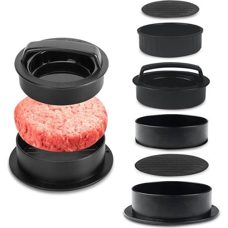 3-in-1 Profi-Hamburgerpresse mit Antihaftbeschichtung – ABS-Griff – für leckere Hamburger, Patties, Cheeseburger, Fleischbällchen und Grillgerichte (1/5)