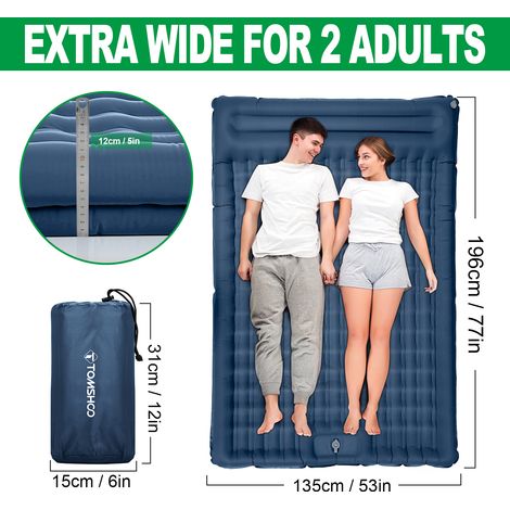 Matelas gonflable double matelas extra épais de 12,7 cm avec pompe intégrée pour camping, randonnée, tente de voyage (1/5)