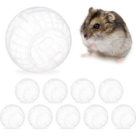 Relaxdays Set of 10 Hamster Balls, Exercise for Hamsters & Mice, Rodent Toy, Free Range Orb, Plastic, 14 cm, Transparent