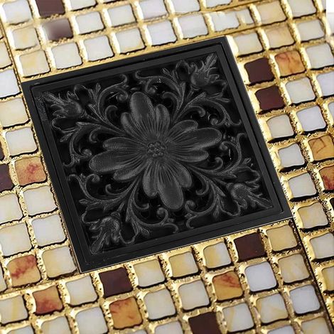 Desagüe de piso de baño de cobre de 10 x 10 cm, desagüe de piso invisible, a prueba de olores, tapa de desagüe de piso con diseño vintage para ducha y cocina. (1/5)