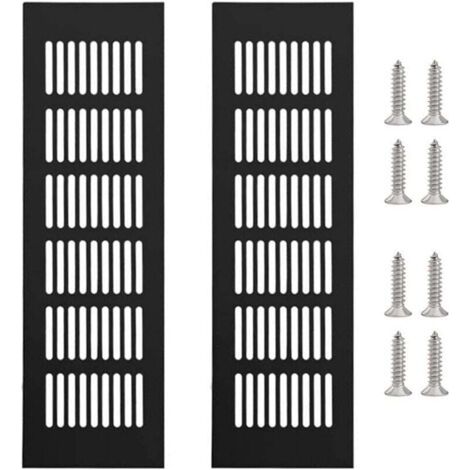 Lot de 2 grilles de ventilation rectangulaires en aluminium, en alliage, avec 8 vis, noires, 250 x 80 mm