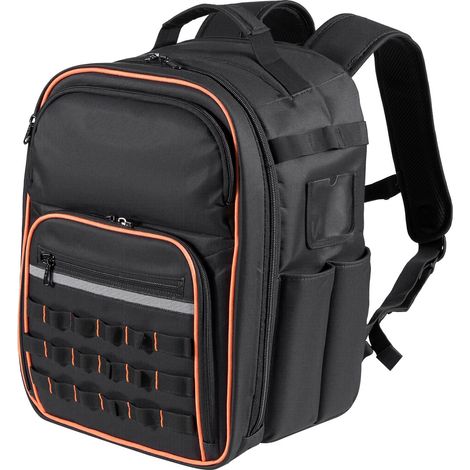 Sac à dos à outils 49 poches, organisateur robuste avec compartiment ordinateur portable et base renforcée, idéal pour électricien et réparateur. (1/5)