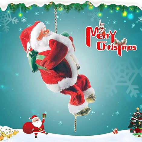 Décoration de Père Noël grimpant sur corde, peluche Père Noël électrique grimpante avec musique de Noël pour sapin de Noël, décoration pour fête de Noël à la maison (1/5)