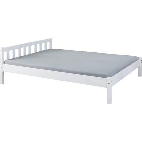 Lit Double en bois massif coloris blanc - 140 x 200 cm -PEGANE-
