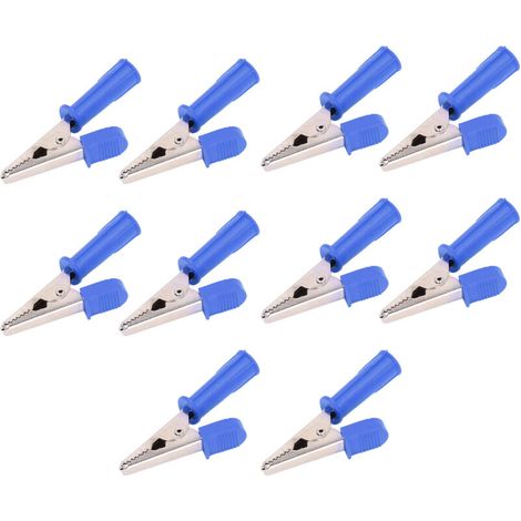 10 Pièces Pinces de Test en Laiton Isolées, Crocodiles avec Douille 4mm, Ouverture 10mm 20A, Bleues J.60046 (1/5)