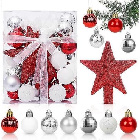 Boules de Noël rouges et blanches, lot de 30 boules de Noël, décoration pour sapin de Noël, boules en plastique, pour décorer votre sapin. (1/5)