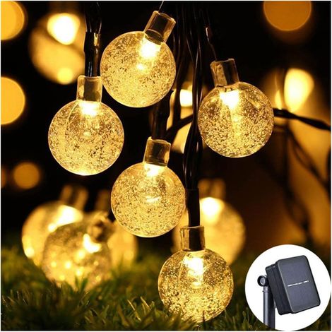Boule de cristal de lumière solaire 12M 100 LED guirlandes lumineuses guirlandes lumineuses for la décoration extérieure de fête de noël. (Color : Warm light, Size : 60 LEDs 12M)