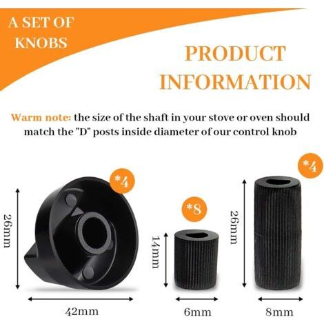 Lot de 4 Bouton Plaque de Cuisson, Bouton de commande Universel noir Pour toutes les marques et modèles de cuisinière et plaque de cuisson, avec 12 Adaptateurs, noir (1/4)