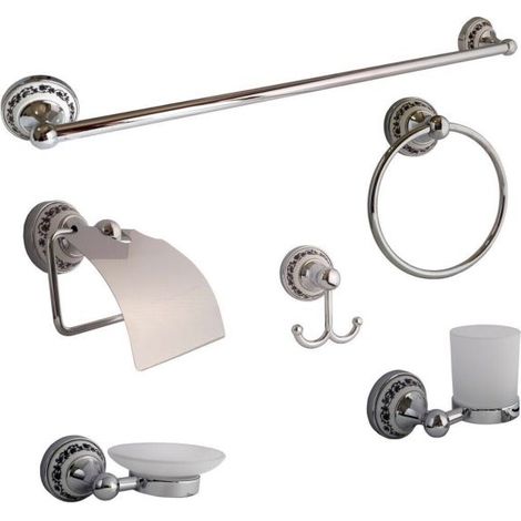 Set 6 accessori da bagno cromo cromati e vetro satinato arredo vintage 52438