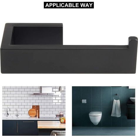 Porte-papier hygiénique 14,5 cm 304 Porte-rouleau de papier toilette en acier inoxydable Support mural Noir Porte-rouleau brossé pour salle de bain et cuisine (1/4)