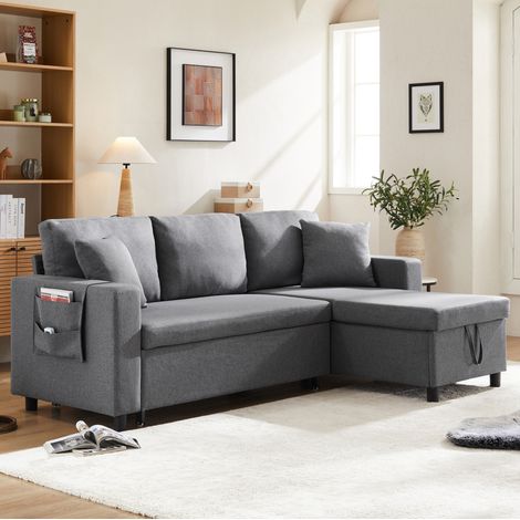 Sofá cama chaise longue con almacenaje lino OKMYHOME (1/5)