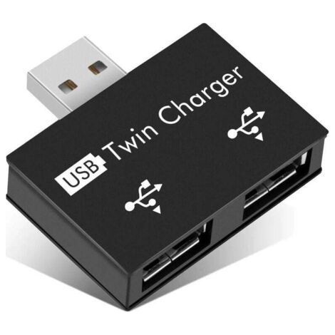 2x USB2.0 2 Ports, Concentrateur USB Portable 2 Ports, Adaptateur mâle à Double USB Femelle pour Ordinateurs Portables Ordinateurs de Bureau(Noir) (1/4)