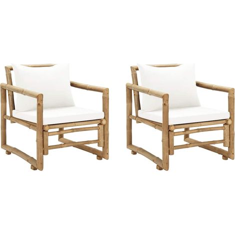 vidaXL Chaises de jardin lot de 2 avec coussins et oreillers Bambou (1/5)