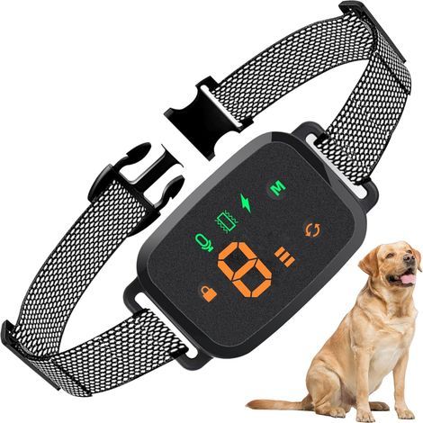 Anti-Bell-Hundehalsband, 4 Ton-/Vibrations-/Elektroschock-Modi, einstellbare 8 Empfindlichkeitsstufen, wiederaufladbare intelligente Anti-Bell-Kontrolle, IP67 wasserdicht für große kleine Hunde – Schw (1/5)