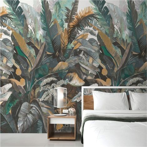 Photo wallpaper Profhome 392601 hot embossed non-woven wallpaper smooth with jungle elements matt green brown grey white 1.59 m x 2.8 m (1/4)