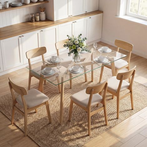 Mesa de Comedor Rectangular Moderna para 6 Personas Superficie de Vidrio Templado 150x75x76 cm Transparente (1/5)