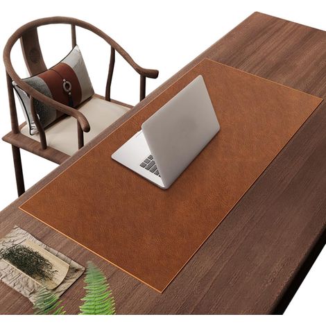 Teematte und langer doppelseitiger Tischläufer, 100 x 50 cm, kaffeebraunes Kunstleder mit natürlicher faltbarer Textur, wasserabweisende Teeservice-Unterlage für Teetisch, Esstisch und Schreibtisch, T (1/5)