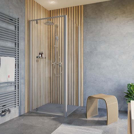 Porte de douche pivotante, verre 6 mm transparent, profilé alu-argenté, Trend 2.0 Schulte, avec paroi latérale 80 x 80 x 200 cm