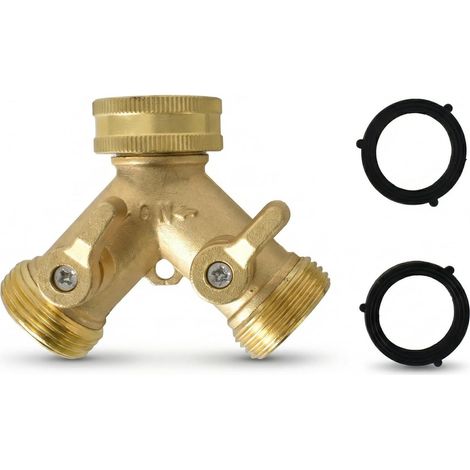 3/4" Distributeur en Y à 2 Voies en Laiton, Robinet Double Sortie avec 2 Robinets, Robinet Double Machine a Laver, Répartiteur d'eau pour Connexion de 2 Appareils pour Robinet Jardin (1/5)