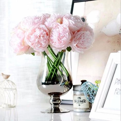 Pivoine Artificielle - Soie - Rose Clair - Bouquet de 5 Têtes - 30 cm - Décoration Intérieure Maison Bureau Mariage