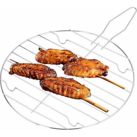 Panier à griller pour barbecue, panier à griller portable en acier inoxydable, grille ronde de 13 pouces pour cuisinière à gaz, cuisson de poisson, légumes ou steak de crevettes, 13,8 x 9,3 x 0,6 pouc (1/5)