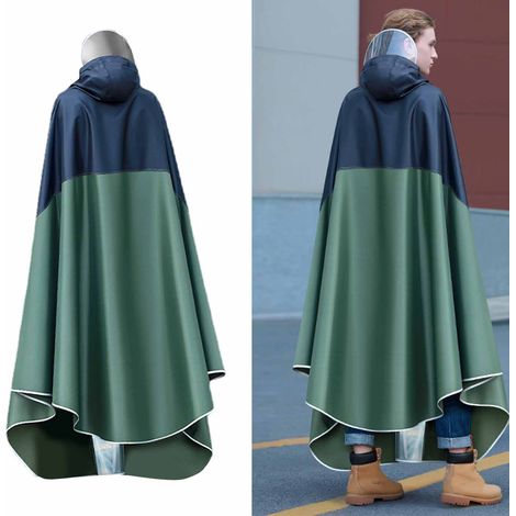 Poncho de pluie réutilisable pour vélo électrique à batterie, imperméable épais et large, avec capuche pour adultes et femmes, vert armée, taille 3XL (sans miroir). (1/5)
