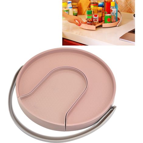 Plateau Rotatif de Rangement pour Cuisine - Pullable Turntable Rotatable - Non Skid Organizer Rack ABS Rose 30,5x28x4,5cm pour Condiments et Boissons (1/5)