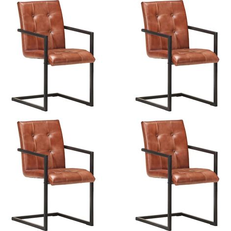 vidaXL Chaises à manger cantilever lot de 4 marron cuir véritable (1/5)
