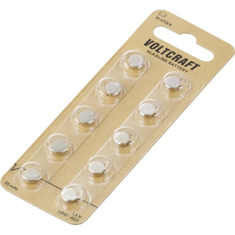 Voltcraft – Lot de 10 piles bouton alcalines LR 41 35 mAh 1.5V – Longue durée pour appareils photo et radios – Non rechargeables – Blister - S592492