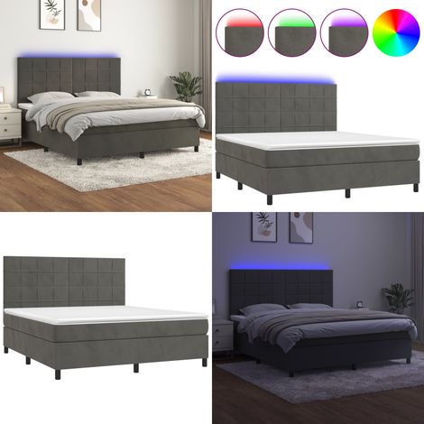 Sommier à lattes de lit matelas et LED Gris foncé 160x200 cm - Matelas LED - Velours (1/5)