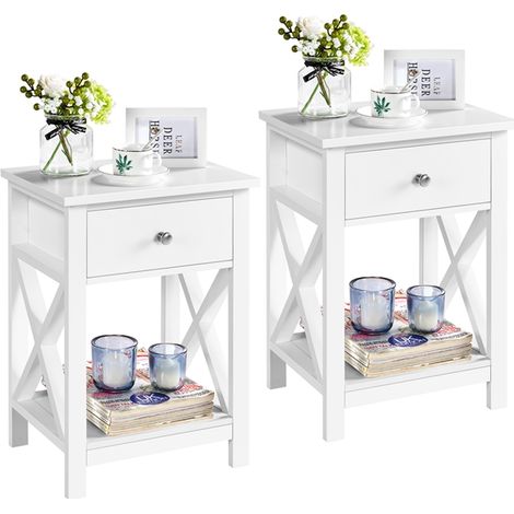 Homevive 2pcs Mesitas de Noche Negra para Dormitorio 40x30x55cm Mesita de Noche Madera Mesa Auxiliar Nordica para Salón Sala de Estar Blanco (1/5)