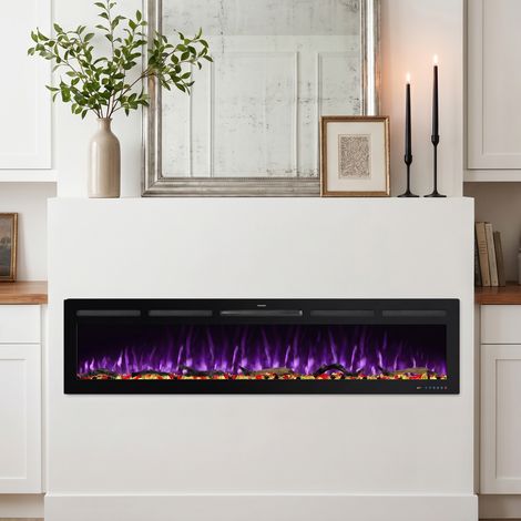 Parrot Uncle Smart LED Einbau Elektrokamin 188 cm Dual-Flamme 750W/1500W mit Fernbedienung, Touchpanel, 13 Farben, 6 Helligkeitsstufen Wandkamin