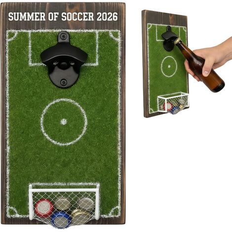 Decoración de pared con abridor de botellas en forma de campo de fútbol,