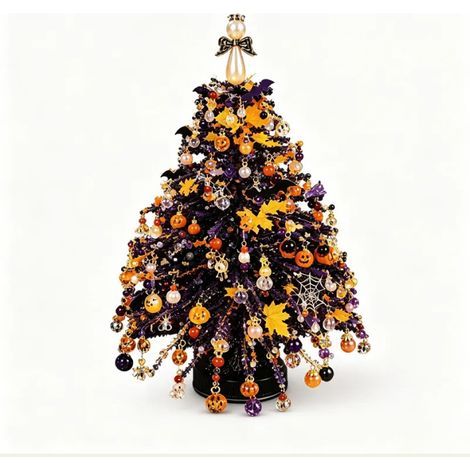 Kit DIY Sapin de Noël miniature lumineux en perles, kit de bricolage créatif, décoration de table festive, kit complet avec accessoires et guirlande lumineuse-Sapin d'Halloween avec lumières (1/5)