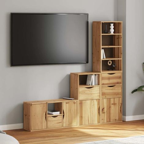 vidaXL Muebles de TV 4 uds. con almacenaje "ODDA" madera maciza pino (1/5)