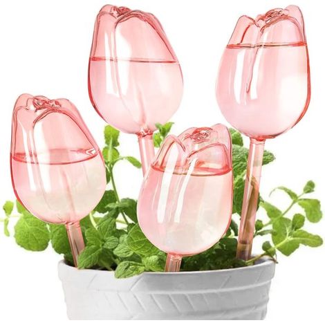 Sistema de riego por goteo, 4 piezas, Gotero para plantas, Riego automático, Autorriego de tulipanes, Gotero para tulipanes, Rosa (1/5)