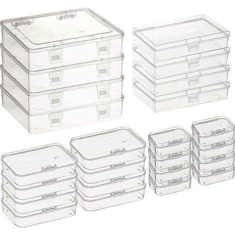 Rectangular plastic boxes with lids in mixed sizes, mini clear storage box with hinged lid for art supplies, small items and more (1/5)