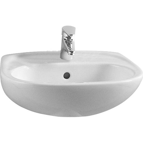 Lavabo mural VITRA NORMUS 450x355 blanc, perçage robinetterie unique, trop-plein (1/3)