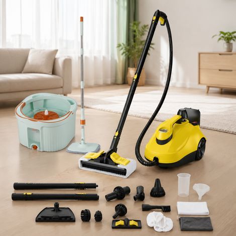 Bodenreinigungs set 2 teilig 360 spin mop eimer 2000 w dampfreiniger 227781418 (1/5)