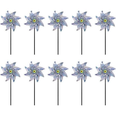 Moulin à vent réfléchissant, lot de 10 moulins à vent anti-oiseaux réfléchissants, moulins à vent d'extérieur pour jardin, répulsif à oiseaux pour protéger jardin/verger/cour (1/4)