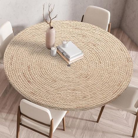 Round Tablecloth 90 cm with Elastic Edge, Waterproof Tablecloth Outdoor Washable Tablecloth for Kitchen Garden (for Table 80-85 cm) (1/4)