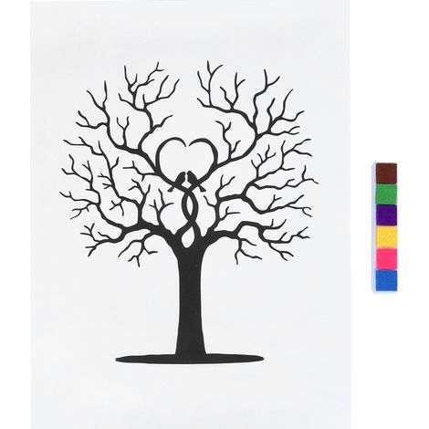 Livre d'or DIY Arbre Empreinte Digitale Toile Signature Invités Peinture au Pouce (1/5)