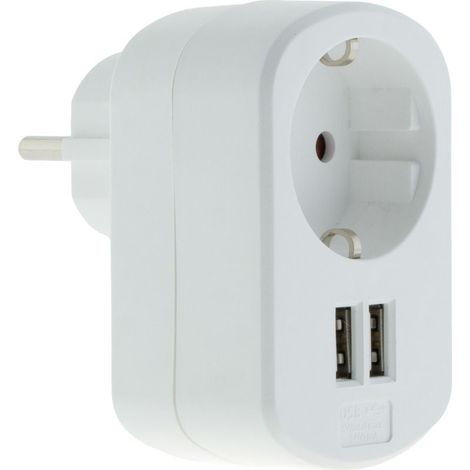 Prise Schuko 16A + 2 USB A 3,4A - Blanc - (1/5)