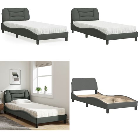 Bett mit Matratze Dunkelgrau 80x200 cm Stoff - Bettsofa - Doppelbett - Boxspringbetten - Schlafzimmermöbel - Lattenrost - Home & Living (1/5)