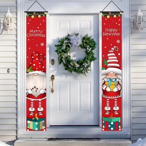 coplas navideñas, decoraciones para exteriores, banderas para exteriores, banderas de elfos pintadas a mano, decoraciones festivas, banderas rojas colgantes de 180 cm x 30 cm, tela de poliéster 100D (1/4)