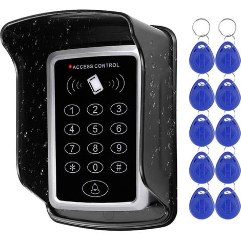 Clavier Contrôle Accès RFID - 1000 Utilisateurs - Métal Noir - Étanche IP65 - 125 KHz - Avec 10 Porte-clés